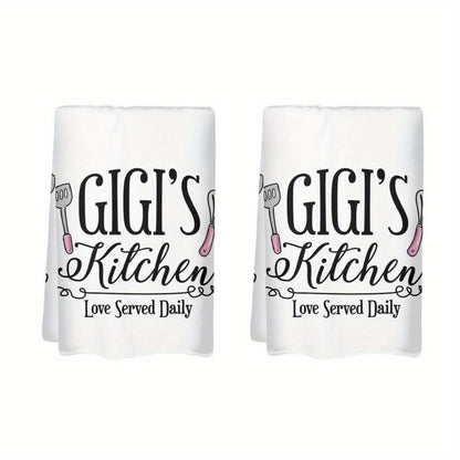 Kitchen Dish Towels 2 Pack 23.6x15.7 Inch - Decorative Hand Towels 370GSM Polyester Cartoon Utensil Graphic Love Served Daily Text Lightweight Soft Absorbent | Home Hotel Restaurant Kitchen Decor Gift