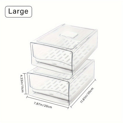 Stackable Fridge Organizer Bins with Drain Board 2 Pack, BPA-Free Refrigerator Drawer Organizer for Produce Fruit Vegetable, Reusable Food Storage Containers for Kitchen