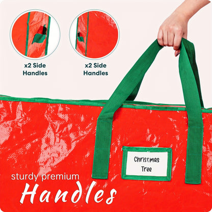 Christmas Tree Storage Bag 7.5ft – Heavy Duty Extra Large Artificial Xmas Tree Bag with Reinforced Handles, Dual Zippers & Wide Opening for Easy Storage, Red