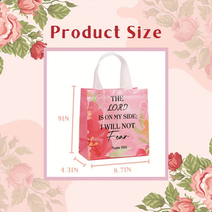 Religious Gift Bags with Handles Bulk 32 or 64 Pcs Bible Verse Flower Designs Reusable Non-Woven Tote Bags for Church Wedding Birthday Party Women Girls