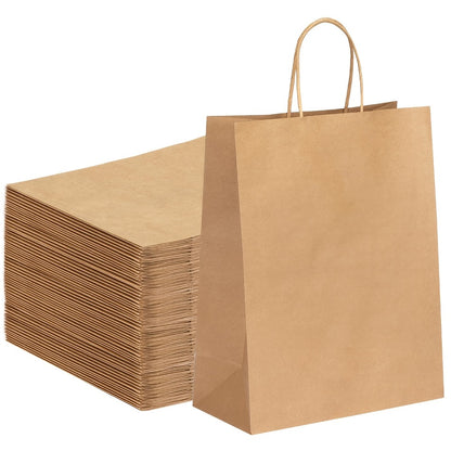 Brown Kraft Paper Gift Bags with Handles 100 Pack, 10x5x13 Inch Large Shopping Bags Bulk, Kraft Paper Bags for Birthday Party Wedding Retail Boutique Gift Wrapping