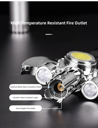 Torch Lighter Metal Jet Flame, Large Windproof Butane Torch with COB Light, High-Power Refillable Flamethrower for Barbecue, Baking, Camping, Moxibustion & Outdoor Use – Black & Silver (Butane Not Included)