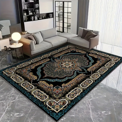 Bohemian Floral Area Rug Non-Slip Backing Machine Washable Velvet Floor Mat Shedding-Resistant 100% Polyester Soft Carpet for Living Room Bedroom Kitchen Office Modern Decorative Rug