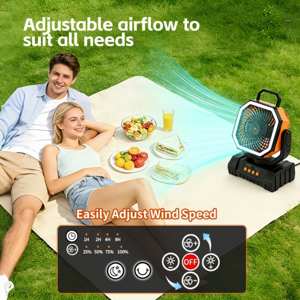 Camping Fan 20000mAh with LED Lantern and Remote Control, 4-Speed 90° Oscillation 1-8H Timer, 59-Hour Battery Life Power Bank Fan with Hook for Tent, Hiking, Outdoor and Indoor Use