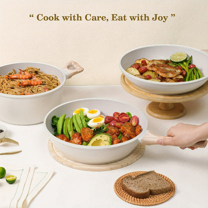 Cookware Set 12 Piece Pots and Pans Set Non-Stick Granite Coating with Frying Pans Casserole Saucepan Glass Lids Pan Protectors Compatible with All Stovetops Including Induction