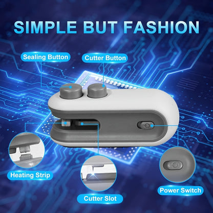 Bag Sealer Handheld Heat Sealer 3-Pack – USB-C Rechargeable 2-in-1 Magnetic Food Sealer with Cutter, Snack Bag Resealer for Plastic Bags, Kitchen Food Freshness, Home & Outdoor Use