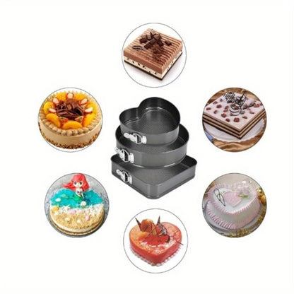 Cake Pan Set 6-Piece with Removable Bottom, Carbon Steel Nonstick Baking Molds in 3 Shapes Square Round Heart, Heavy Duty Springform Cake Pans for Chiffon Mousse Cheesecake Birthday Wedding