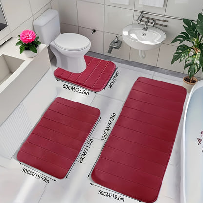 Memory Foam Bath Mat Set 3-Pack Non-Slip Soft Plush Absorbent Bathroom Rug for Shower Kitchen Bedroom Indoor Use