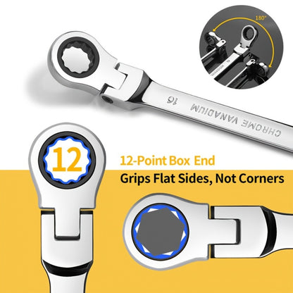 Ratchet Wrench Set 5pcs Flexible Head 6-10mm Metric Chrome Vanadium Steel 72-Tooth Combination Wrench Open Closed End for Automotive Bicycle Home Repair Mechanic Hand Tool Kit Silver