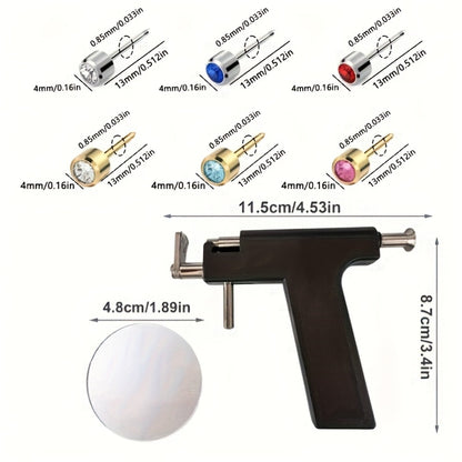 Ear Piercing Gun Kit 36pcs - 24 Stainless Steel Studs & 12 Crown-Shaped Earrings with Reusable Black Piercing Tool, Marking Pen & Stainless Steel Jewelry Set for Home Salon Use