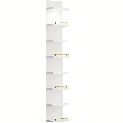 Floating Wall Shelves with LED Light - 6 & 8 Tier Wall Mounted Display Shelf Unit with Anti-Slip Rails for Bedroom, Living Room, Bathroom, Office & Dorm - Modern Space Saving Shelf (Black / White)