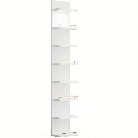Floating Wall Shelves with LED Light - 6 & 8 Tier Wall Mounted Display Shelf Unit with Anti-Slip Rails for Bedroom, Living Room, Bathroom, Office & Dorm - Modern Space Saving Shelf (Black / White)