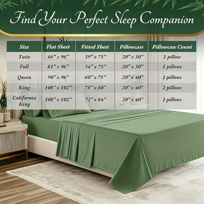 Bamboo Bed Sheet Set Twin Full Queen King - Cooling Soft Deep Pocket Fitted Sheets for Hot Sleepers, Moisture-Wicking Breathable Bedding Set Multiple Colors