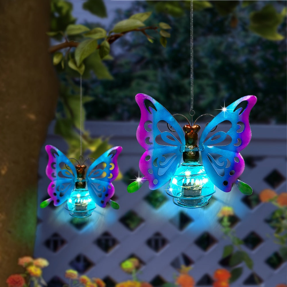 Solar Hanging Ornament Lights Ladybug & Butterfly – Waterproof Indoor Outdoor Decorative Garden Light with Spring Clips for Patio, Balcony, Porch & Trail, 5.5x2.5in