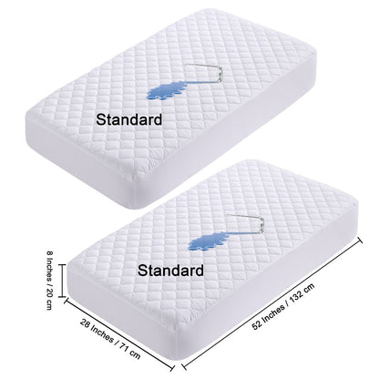 Mini Crib Mattress Protector Fitted Sheet 2 Pack – Quilted Breathable No Noise Baby Mattress Cover | 100% Polyester Protective Play Mat for Standard & Mini Crib | Coffee, Black & Yellow
