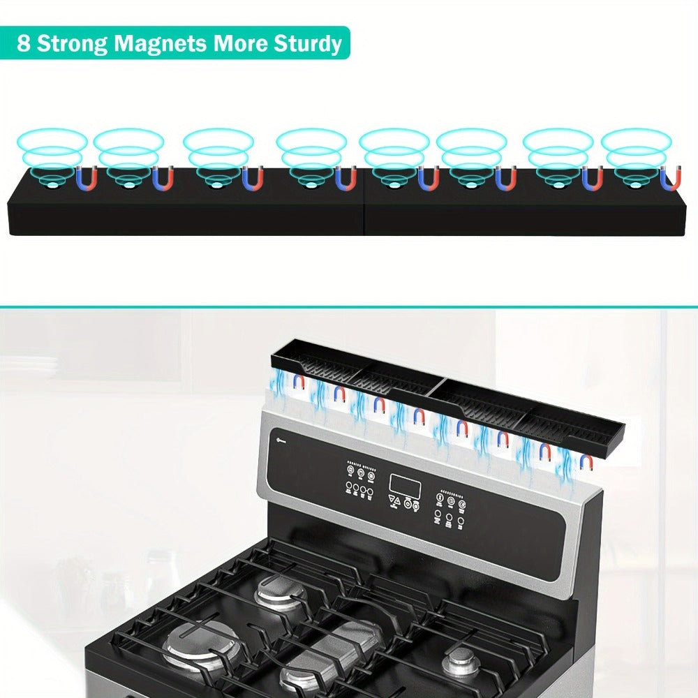 Magnetic Silicone Stove Top Shelf Organizer – 30 Inch Flexible Heat Resistant Spice Rack for Over Oven Kitchen Storage