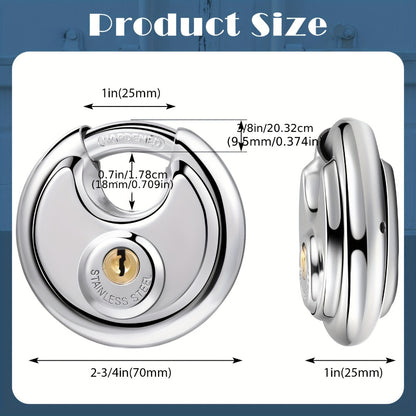 Padlocks with Same Key - 10pcs Stainless Steel Disc Lock Set, Keyed Alike Discus Pad Lock 2-3/4 Inch Wide 3/8 Inch Shackle, Outdoor Weatherproof Lock for Storage Unit, Shed, Garage, Gate & Fence
