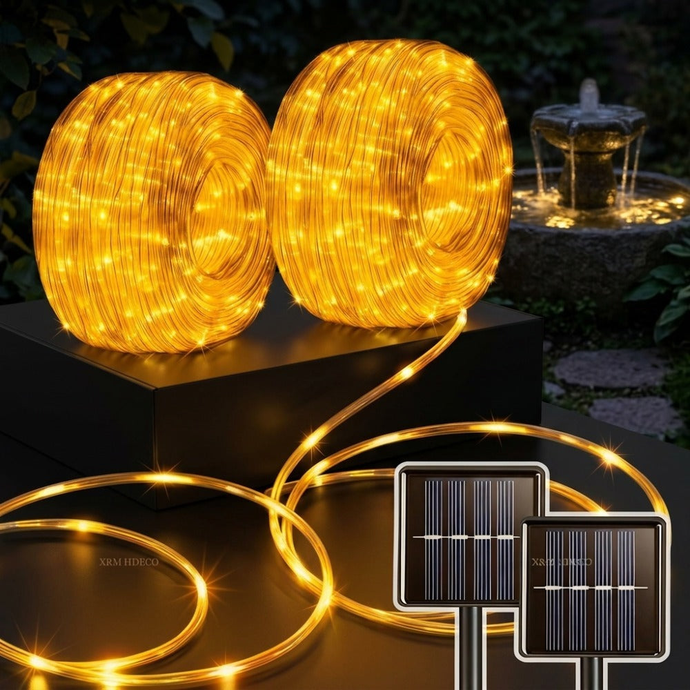 Outdoor Solar LED String Lights Waterproof – Flexible Fairy Lights 23FT to 105FT for Pool, Fountain, Garden, Patio & Wedding Decor – Neon Blue, White, RGB & Amber Colors