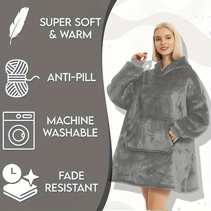 Hooded Wearable Blanket – Double-Sided Flannel Suede Hoodie Blanket for Women & Men, 500gsm Oversized Warm Cozy Sweatshirt