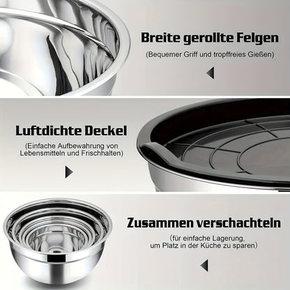 Stainless Steel Mixing Bowls with Airtight Lids Set of 14 Seven Nesting Bowls 0.7 to 4.5QT for Mixing Serving Salad Food Prep Kitchen Storage