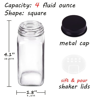 Glass Spice Jars with Labels 24 Pack - Square Empty Spice Containers with Shaker Lids Funnels and Markers - Airtight Seasoning Bottles for Pantry Kitchen Organization Lead-Free Non-Toxic