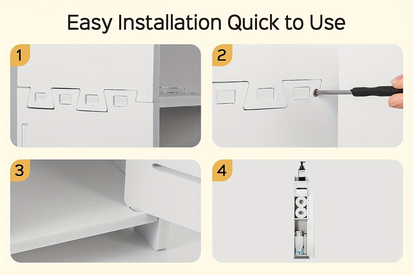 Slim Bathroom Storage Cabinet – PVC Toilet Paper Holder & Organizer for Small Spaces, Easy Assembly, Multi-Room Use, Bedroom & Living Room