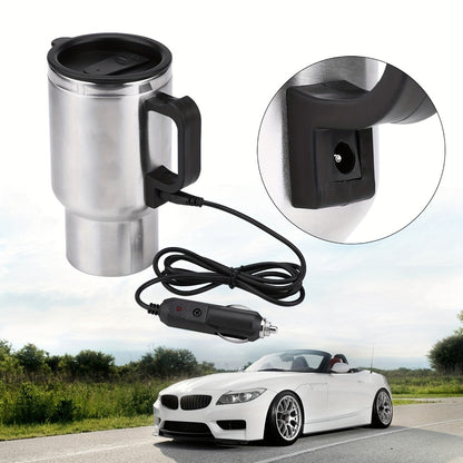 Car Electric Kettle 12V 60W 450ml Stainless Steel Keep Warm 65C Portable Heating Thermos Cup for Trucks Sedans Travel Tea Coffee Gift for Drivers Men Fathers