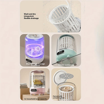Portable Mini Washing Machine Wash & Dry All-in-One, Blue Light Sterilization, Flexible Drainage, Compact Travel Laundry Washer for Dorm Apartment Camping RV