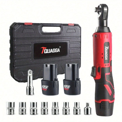 Cordless Electric Wrench QUAGGA 12V - 45Nm High Torque 3/8" Rechargeable Ratchet Wrench with Battery & Charger for Automotive Repair, Stage Truss & Home Improvement, Best Family Gift Tool