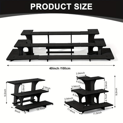 3-Tier Wooden Corner Display Stand Set of 3 Portable Shelf Rack for Retail Tabletop & Countertop - Craft Show, Farmers Market & Trade Show Small Product Display Rack, Vintage Black Wood Organizer