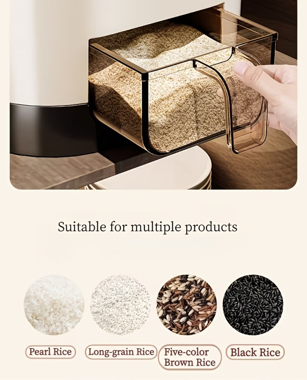 Airtight Rice Container with Measuring Cup | Large Capacity Moisture-Proof Rice Dispenser for Rice, Grains, Flour, Pet Food – BPA-Free Kitchen Food Storage