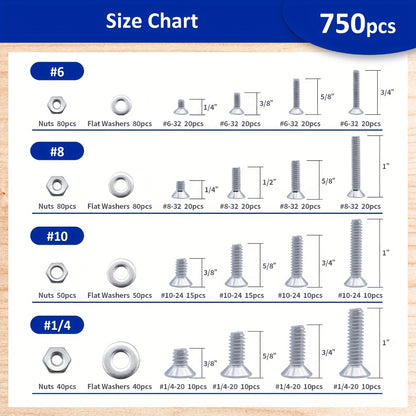1575pcs 304 Stainless Steel Nuts and Bolts Assortment Kit – Pan Head Flat Head Screws Nuts Washers with Double-Sided Storage Box for Home & Mechanical Repairs
