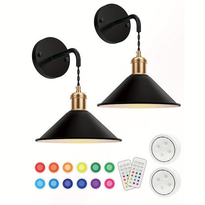 Battery Operated Wall Sconce Set of 2 – RGB Wireless Wall Light, Dimmable with Remote Control, 13 Scene Modes, Timer & Memory Function, No Wiring for Bedroom Living Room Hallway (Black / White)