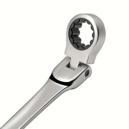 Ratchet Wrench Set 5pcs Flexible Head 6-10mm Metric Chrome Vanadium Steel 72-Tooth Combination Wrench Open Closed End for Automotive Bicycle Home Repair Mechanic Hand Tool Kit Silver