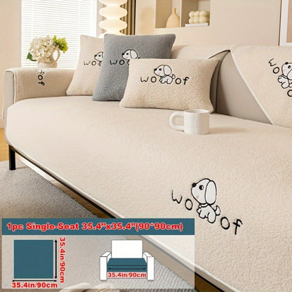 Sherpa Plush Sofa Cover Non-Slip | Thick Fleece Couch Protector, Pet Friendly Furniture Shield, 1 to 4 Seat, Armrest Backrest Pillowcase, Deep Gray Light Gray Coffee Off White