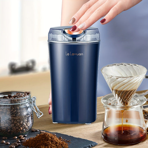 Electric Coffee Grinder 200W | Quiet Spice Grinder | 80g Large Capacity 12 Cups | 304 Stainless Steel Blade | One-Touch Operation | Grinds Coffee Beans Spices Nuts Grain | Blue Black