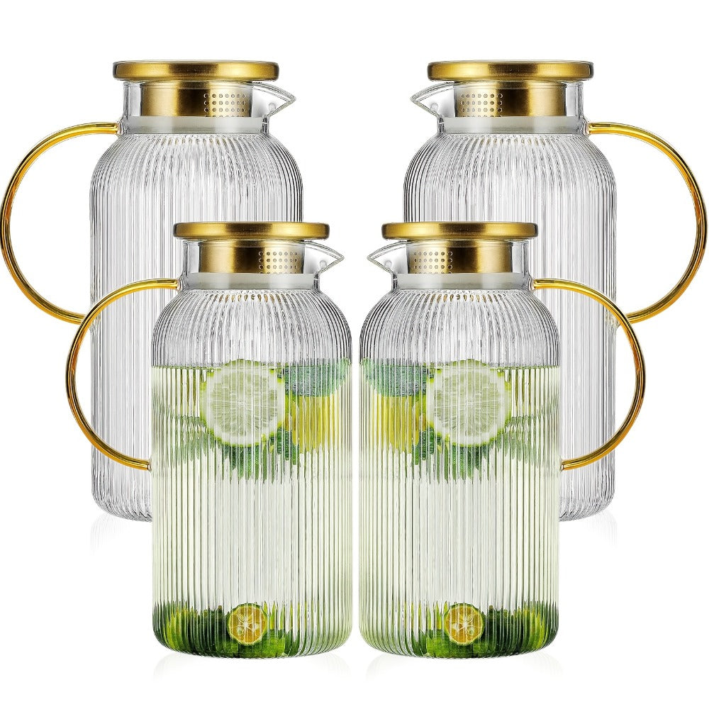 Glass Pitcher with Stainless Steel Lid 68oz 2 Liter Borosilicate Water Pitcher Carafe for Cold Brew, Lemonade, Iced Tea & Milk – Heat Resistant, 2 or 4 Pack