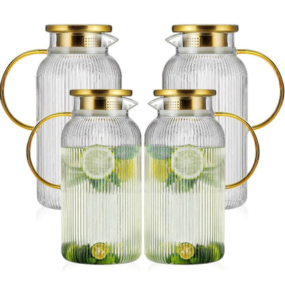 Glass Pitcher with Stainless Steel Lid 68oz 2 Liter Borosilicate Water Pitcher Carafe for Cold Brew, Lemonade, Iced Tea & Milk – Heat Resistant, 2 or 4 Pack