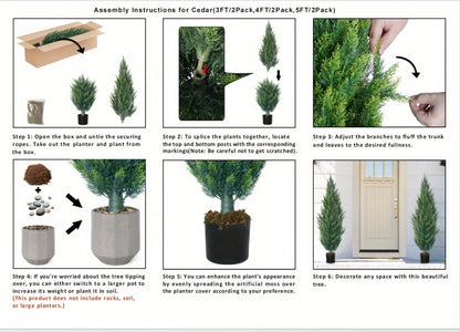 Artificial Cedar Topiary Tree UV Resistant – Potted Fake Cypress Tree for Front Porch, Entryway & Living Room – Evergreen Faux Cedar Plant for Indoor Outdoor Home Decor, Yard & Garden – 2FT 3FT 1 or 2 Pack