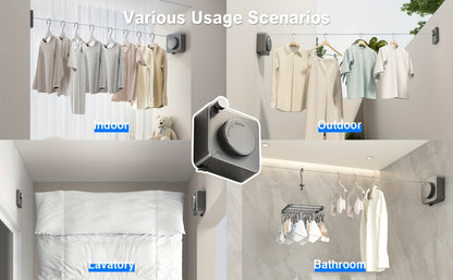 Retractable Clothesline Wall Mounted Stainless Steel Non-Sagging Indoor Outdoor Laundry Drying Line 15.1 Ft Heavy Duty