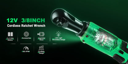 12V Cordless Ratchet Wrench Set 3/8" Drive | 40 Ft-lbs Torque, Variable Speed Trigger, Lithium-Ion Battery, 7 Sockets Included