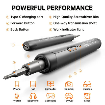 Electric Screwdriver Set 48-in-1, Cordless USB Rechargeable Precision Repair Kit with 38 Magnetic Bits for Phone, Laptop, Camera, Watch