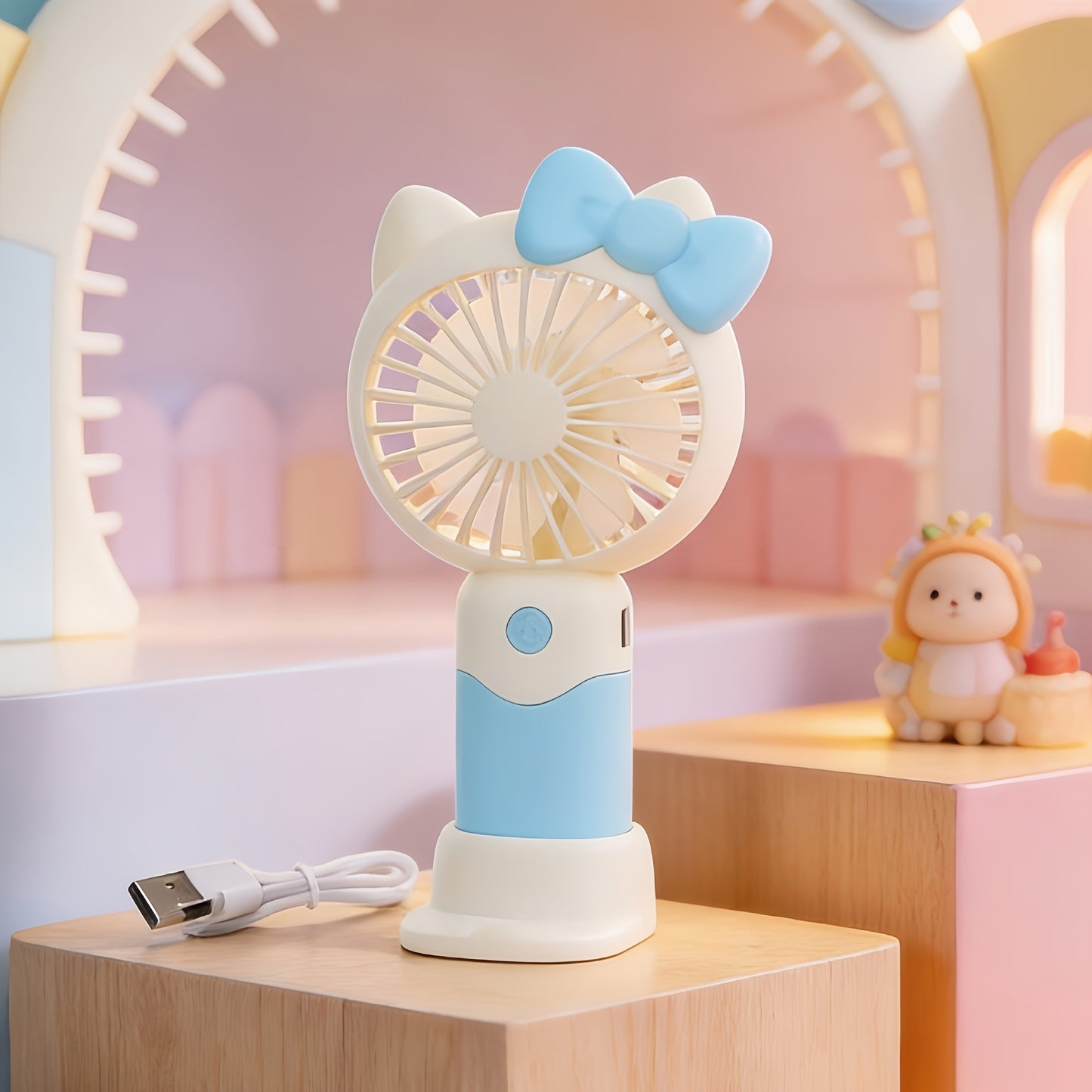 Hello Kitty Mini Fan USB Rechargeable Handheld Portable | Cute Sanrio Detachable Desktop Electric Fan for Girls Kids | 2-in-1 Handheld & Desk Fan for Travel Office School Home | Blue Pink Purple