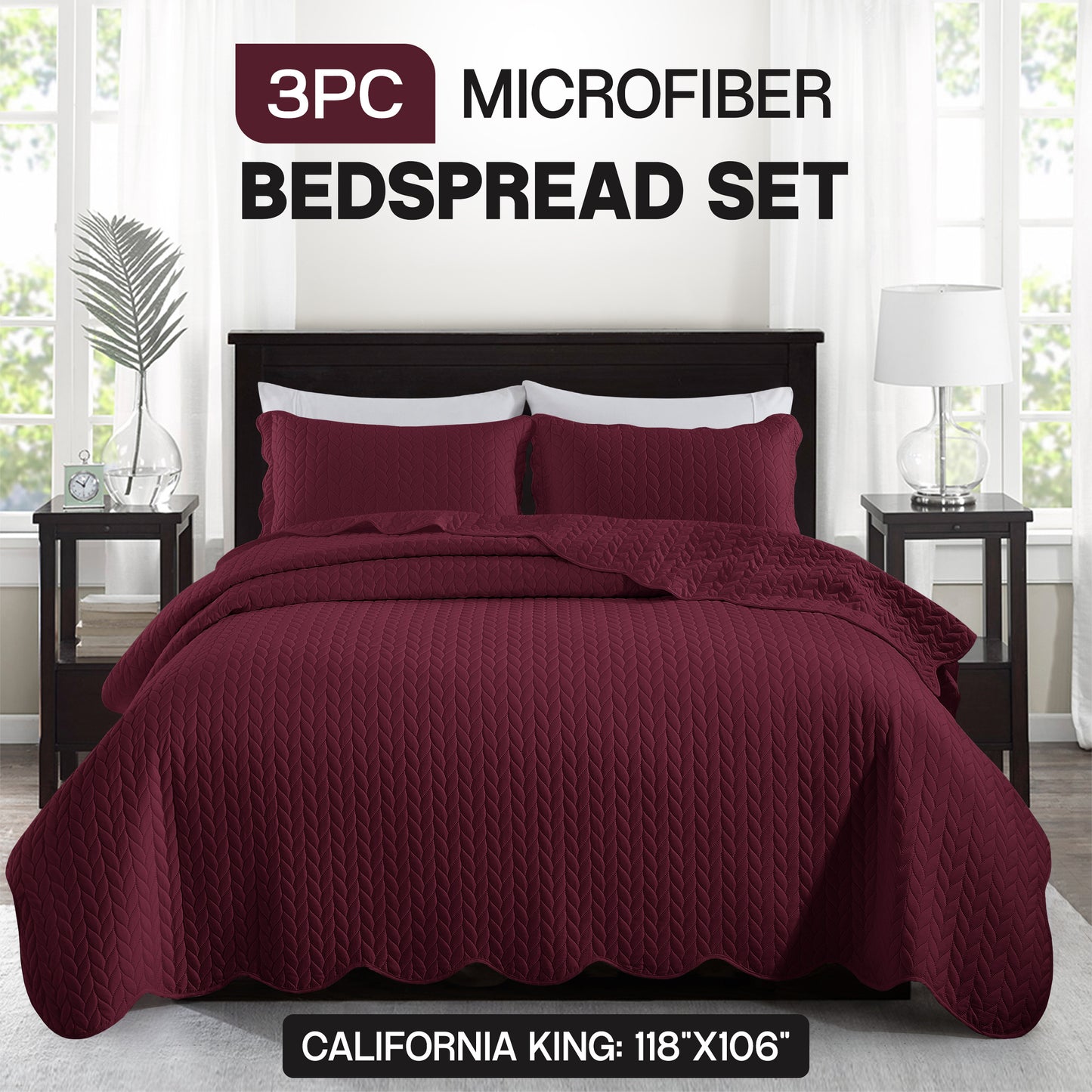 Bedspread Set 3-Piece Microfiber Floral Coverlet with Pillow Shams - Soft Breathable Lightweight All-Season Bed Cover for Queen King Twin California King
