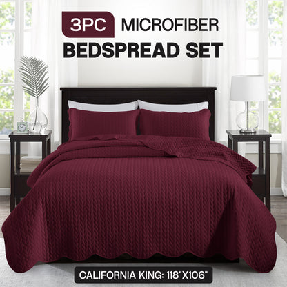 Bedspread Set 3-Piece Microfiber Floral Coverlet with Pillow Shams - Soft Breathable Lightweight All-Season Bed Cover for Queen King Twin California King