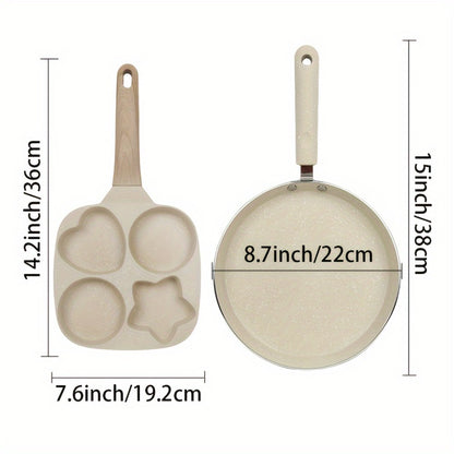 Non-Stick Cookware Set 5-Piece Beige – Pumice Stone Coating Egg Frying Pan Pancake Skillet with Kitchen Utensils | Aluminum Induction Compatible Home Cooking Set for Eggs Pancakes & Breakfast