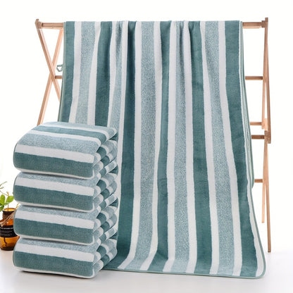 Striped Bath Towel Set 1 or 4 Pack 346GSM - 100% Polyester Super Soft Skin Friendly Absorbent Quick Dry | 70x140cm 27.6x55.1in | Green Gray Red Multi-Color | Home Bathroom Beach Essentials