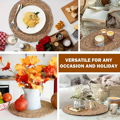 12pcs Rattan Placemats Natural Wicker Round Table Mats Heat-Resistant Non-Slip 11.8" Kitchen Dining Decor Bohemian
