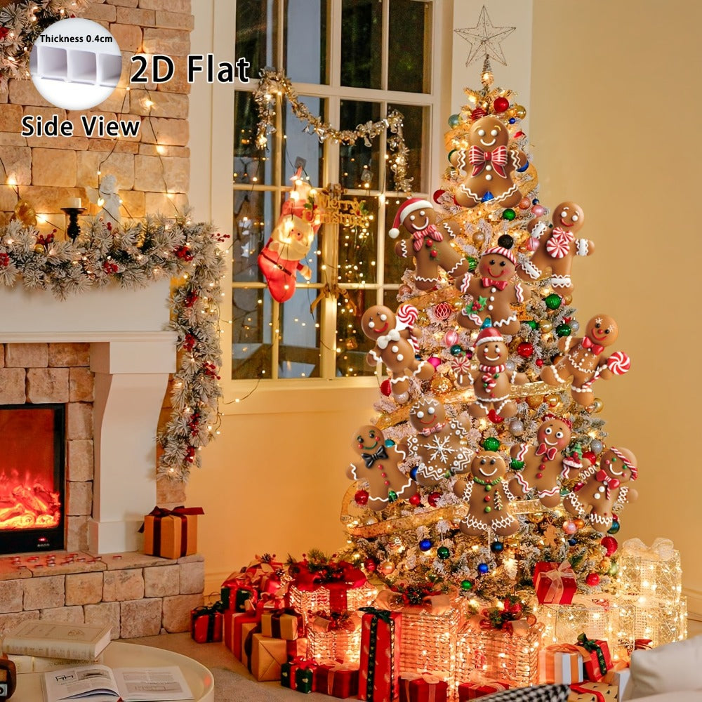 Christmas Tree Ornaments 12pcs Gingerbread Man Decorations 2D Flat Funny Xmas Tree Hanging Decor with Loops – Christmas Tree Topper & Holiday Gift