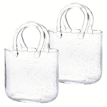 Glass Purse Vase for Flowers Glow in the Dark Vase Fish Bowl Bubble Clear Bag Vase with Handle 7.7x3.9x10.4In Unique Decorative Vases for Centerpieces Wedding Table Christmas Home Decor
